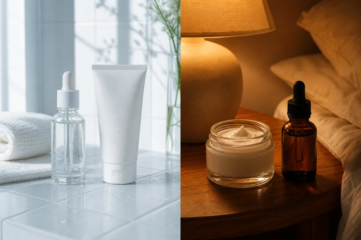 Deux compositions de soins séparées, lumière du matin d une part et lampe de chevet d autre part
